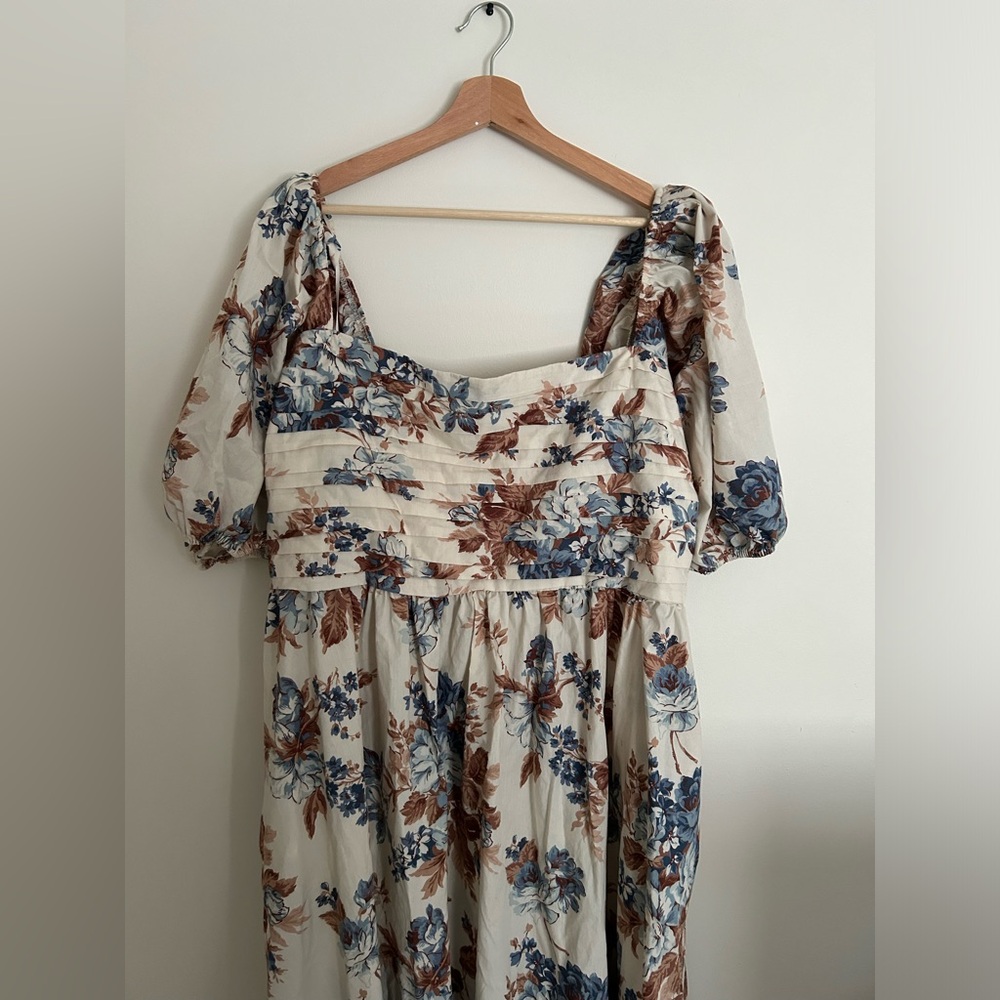The A&F Emerson Poplin Puff Sleeve Midi Dress - Terracotta & Navy